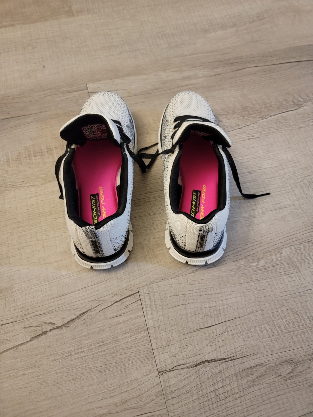 Skechers White and Black Knit Lace-Up Sneakers - Picture 2 of 8